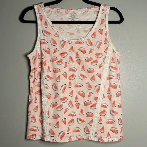 Juniper + Lime Medium Tank Watermelon Crochet Trim Coquette Cottegecore Summer - Picture 1 of 7
